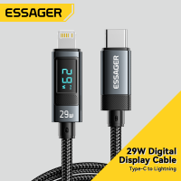 Essager จอแสดงผลดิจิตอล,29W USB C ประเภท-C สายสำหรับ iPhone 14 13 12 11 Pro Max Xs Plus สาย iPad Macbook 29W PD ชาร์จเร็วชนิด C ไปยังสายข้อมูลให้แสงสว่าง