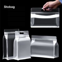 StoBag 50pcs Food Packaging Ziplock Bags Transparent Frosted with Handle Stand Up Sealed for Candy Nuts Storage Reusable Pouch