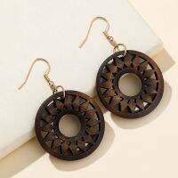 Wooden Earrings Women Handmade Earrings Womens Geometry Wood - Women Round Hollow - Aliexpress