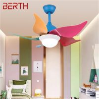 BERTH Contemporary Colorful Ceiling Fan Light Remote Control LED Lamp for Home Children Bedroom Kindergarten Exhaust Fans