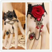 COD SDGREYRTYT 1pcs Gothic Handcrafted Vintage Lace Ring Bracelet Set Halloween Christmas Gifts Jewelry