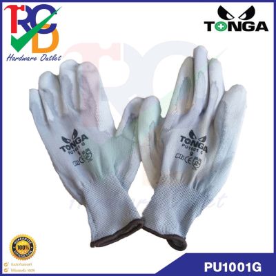 ถุงมือไนล่อนเคลือบพียูสีเทา PU1001G เบอร์ L (12คู่แพ็ค) ถุงมือไนล่อนเคลือบ PU TONGA สีเทา PU1001G