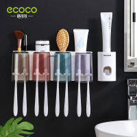 [hot]Ecoco ที่ใส่แปรงสีฟันแบบไม่ต้องเจาะรูถ้วยน้ำยาบ้วนปากใสถ้วยแปรงสีฟันชั้นติดผนังสี่ถ้วย