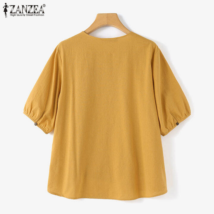 สินค้ามาใหม่-จัดส่งฟรี-fancystyle-zanzea-เสื้อยืดผ่าข้างฝ้ายลินินสำหรับผู้หญิงเสื้อสูงต่ำเย็บลายดอกไม้ย้อนยุค-8