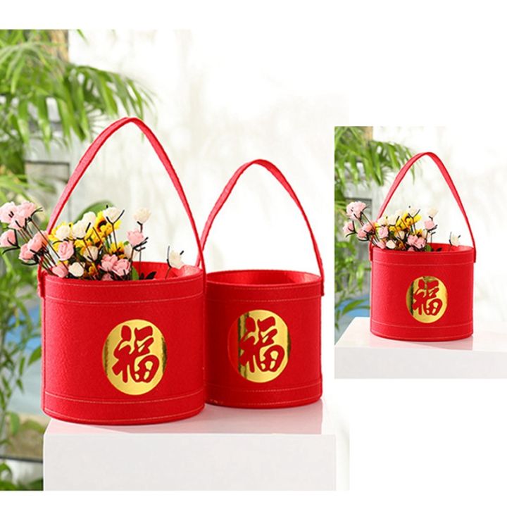 new-year-red-blessing-bucket-round-blessing-holding-bucket-silver-willow-bouquet-box-flower-arrangement