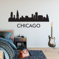 (สติ๊กเกอร์และรูปลอกติดผนัง) Chicago Illinois Cakrawala Kota Siluet Dinding Vinyl Stiker Seni โปสเตอร์ Ruang Tamu ภาพจิตรกรรมฝาผนัง Dekorasi Rumah LL2558ผนัง S