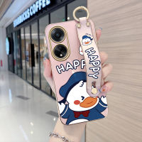 สำหรับ OPPO A1 5G A98 5G F23 5G (พร้อมสายรัดข้อมือ) ขอบสี่เหลี่ยมนิ่มตัวการ์ตูนน่ารัก (หมี Lotso Luffy Donald Duck Doraemon) หุ้มลวดลายชุบเคสโทรศัพท์สุดหรูชุบเคสโทรศัพท์นิ่ม