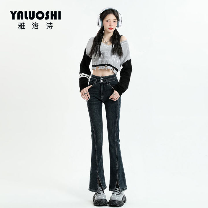 yaluoshi-กางเกงยีนส์เอวสูงสตรี-กางเกงยีนส์ทรงสลิมฟิตฤดูใบไม้ร่วงและฤดูหนาวย้อนยุค-cewek-seksi-สลิมยืด