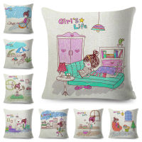 Lovely Girl Live Pillow Case Decor Cute Cartoon Cushion Cover for Sofa Home Throw Polyester Pillowcase 45x45cm