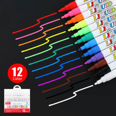 12 สี/ชุด Liquid Erasable Chalk MARKER ปากกาสำหรับกระจก Windows เครื่องหมายกระดานดำเครื่องมือการสอนสำนักงานวัสดุ Escolar-Yrrey