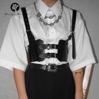 Gothic Harness PU Leather Buckle Corset Women Crop Top Style Bustiers Steampunk Streetwear Vest Waistcoat Cummerbunds Girdles