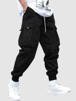 ZAFUL Mens Cargo Pant Solid Mid-waist Elastic Tooling Trousers Techwear Sweatpants with Flap Pocket Drawstring Beam Feet Pants