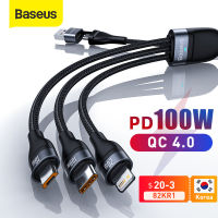 Baseus 3 in 1 USB C Cable for iPhone 12 Pro 11 XR Charger Cable 100W Micro USB Type C Cable for Macbook Pro Samsung Xiaomi