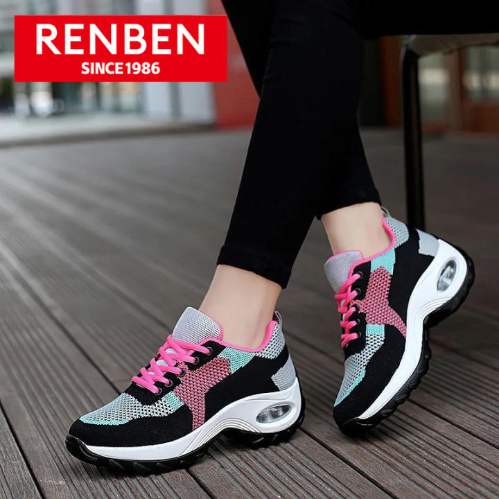 รองเท้าผ้าใบและรองเท้ากันลื่นสายเรนเบนน้ำหนักเบาและโปร่งตาข่ายระบายอากาศได้ดีสำหรับผู้หญิง