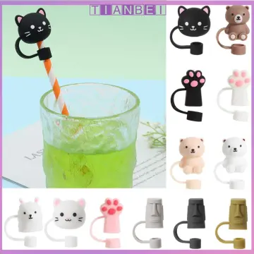 12pcs Silicone Straw Tip Covers Straw Plugs Cartoon Animal