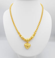 24K Thai Jewelry Thai Baht Yellow Gold Women Girl Necklace Pendant Choker Heart