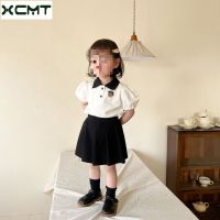 Spot parcel post Korean Childrens Clothing Girls Summer Clothes Trendy Preppy Style Pleated Skirt Suit Childrens Polo Collar Top Skirt Two-Piece Suit