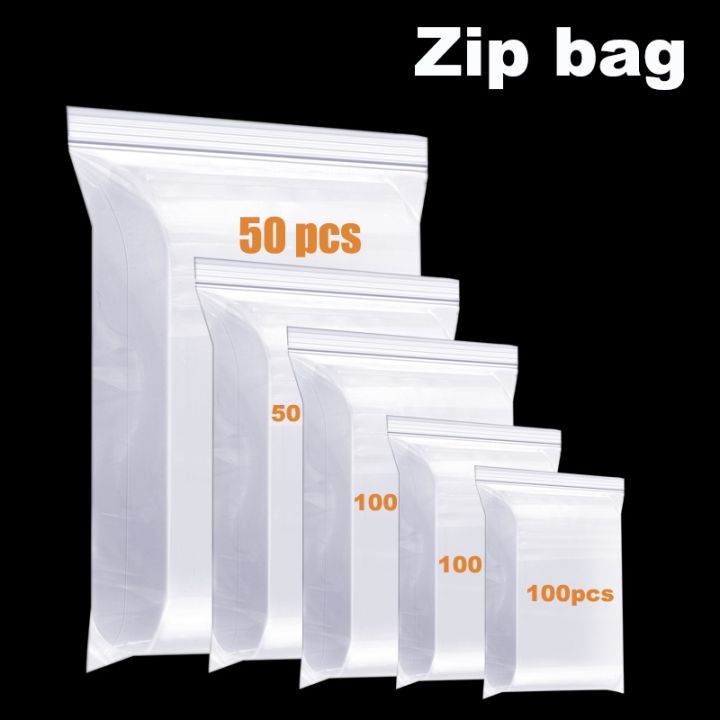 100 Pcs Plastic Zipper Bags, Clear Poly Bag, Resealable Zip Lock