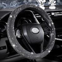 Car Rhinestones Steering Wheel Cover With Crystal Diamond Sparkling Car Suv Steering Wheel Protector Fit 14 1/2-15 Inch Vehicle