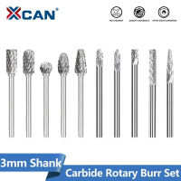 XCAN ทังสเตนคาร์ไบด์โรตารี่ Burrs 20Pcs งานไม้โรตารี่ไฟล์ชุด3Mm Shank Double Cut ไฟฟ้าบด CNC แกะสลักเครื่องมือ