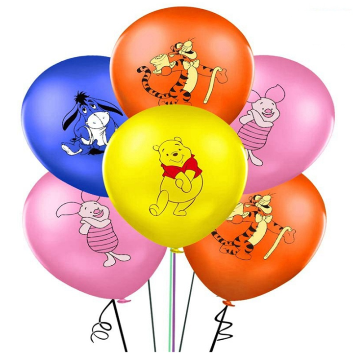 12PCS Winnie the Pooh Theme Latex Balloons Cartoon Bear Tiger Pig Baby ...