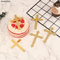 5pcs 5 Styles Acrylic Cross Gold Topper First Communion Minimalist Cake Insert For Birthday Party Cake Decoration Supplies