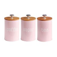 3Pcs Wood Lid Iron Airtight Canister Kitchen Storage Bottles Jars Food Container Tea Coffee Sugar Beans Grains Candy Dropship