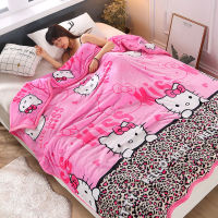 Sanrio hello comforter Girl Spring Autumn Winter Flannelette Blanket Cartoon Cute Bed Sheet Quilt Student Dormitory.