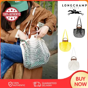 100% Original Longchamp Le Pliage Filet bag (XS) mini Shoulder Bags net bag  woven fishing net single shoulder diagonal bag tote LE PLIAGE FILET Mesh  bag XS Black Beige yellow Pink