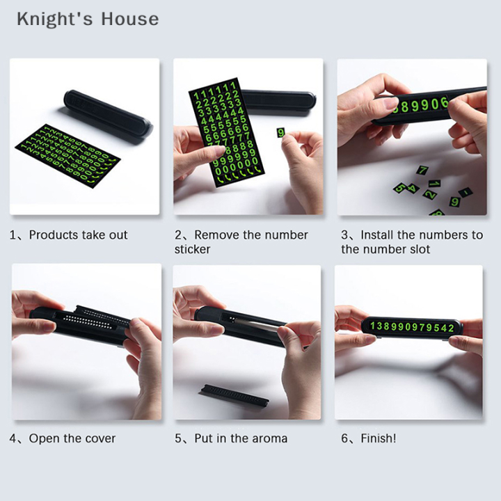 knights-house-กลิ่นหอมอโรมาเทอราพีแบบเรืองแสงสำหรับรถยนต์บัตรจอดรถชั่วคราวหมายเลขโทรศัพท์ป้ายหมายเลขโทรศัพท์ป้ายทะเบียนรถสติกเกอร์หยุดรถอุปกรณ์เสริมอัตโนมัติ