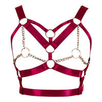 Wine Red Harness Bra Top Punk Gothic Chain Gold y Lingerie Belts Strappy Chest Cage Women Body Plus Size Hollow Out