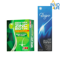 Biotin Zinc DEXTRA หญ้าหางม้า 30 แคปซูล + Regro Hair Protective Shampoo for Men  [IINN]