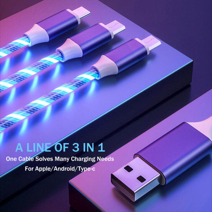 【In Stock】3 in 1 USB Fast Charger Stream Color LED Glowing USB Cable Lazada PH