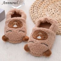 Toddler Boys Slippers Cartoon Bear Plush Warm Indoor Loafers Little Kids House Shoes Girls Soft Rubber Sole Home Footwear Gifts