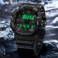 SANDA แบรนด์ชั้นนำหรูหราผู้ชายแฟชั่นนาฬิกาสปอร์ตกันน้ำ Chronograph จอแสดงผล LED ผู้ชายนาฬิกาดิจิตอล 【BYUE】