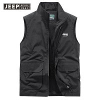 JEEP SPIRIT 2022ใหม่เสื้อกั๊กผู้ชายวัยกลางคนตกปลากลางแจ้งฤดูร้อนเสื้อกั๊ก Casual บางส่วนเครื่องมือขนาดใหญ่