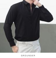 [GROUNDER] BLACK MINI COLLAR SHIRT เสื้อเชิ้ต เสื้อสีดำ แบบเรียบ เสื้อเชิ้ตทำงาน ทรงตรง ใส่สบาย ผ้ารีดง่าย