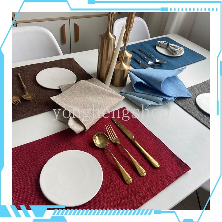 Ins Style Simple Cotton Linen Cloth Rectangle Placemats Nonslip Tableware Mat  Heat Insulation Cup Coaster Dining Table Decoration