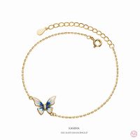 KAMIRA 925 Sterling Silver Fashion Simple Blue Enamel Romantic Butterfly Link Chain Bracelet Women Elegant Korean Party Jewelry