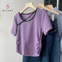 HILADY เสื้อยืดคอกลมผู้หญิง,เสื้อลำลองอเนกประสงค์สีพื้น