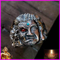 Original Handmade Silver Buddha And Magic Ring ระหว่างผู้ชายและผู้หญิง Domineering เปิดแหวนปรับได้100% Original แท้ไม่จางหาย