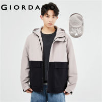 GIORDANO Men Jackets Contrasting Fleece-Lined Hooded Windbreakers Zip Front Cargo Pockets Fashion Casual Loose Jackets 01073671