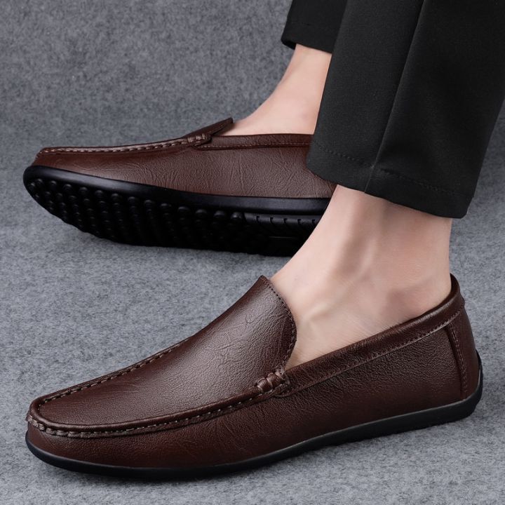 รองเท้า-sepatu-pantofel-kulit-แท้รองเท้าผู้ชายลำลองผู้ชายดีไซน์แฟชั่นแบบสวมรองเท้าโบ้ทชูส์ทำมือ