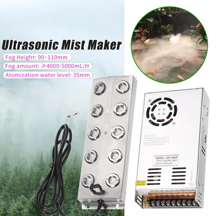 10 Head Ultrasonic Mist Maker Fogger Humidifier Transformer Water Pond
