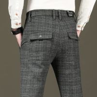 NGHG MALL-Mens Cool Plaid Cal Pants Straight Loose Pants Mens Slim Business All-match Korean Version