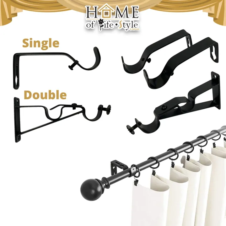 Double Metal Curtain Rod Wall Bracket Heavy Duty Double Rod Holder