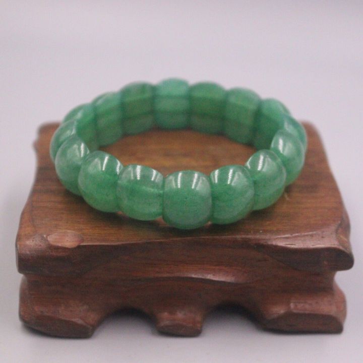 หยกธรรมชาติ-aventurine-ของขวัญสุดเพอร์เฟกต์สำหรับผู้หญิงสร้อยข้อมือยางยืดลูกปัดกว้าง16มม