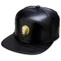 2021Hip Hop Rap 5 Panel Metal Gold Lion Head Logo PU Leather Baseball Cap Casual Unisex Belt Buckle Snapback Hats Men Black Red 2021