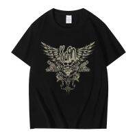 Hip Hop Cotton Men T-Shirt Korn Skull Wings Juniors Retro Tee Fashion Clothing Men Oversized Rock Short Sleeve