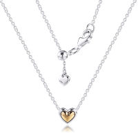 CKK Domed Golden Heart Collier Necklace Choker Women Kolye Collares Colar Mujer 925 Sterling Silver Jewelry Collar